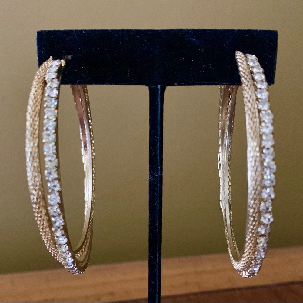 NWT Gold Rhinestone Hoop Earrings